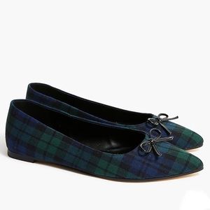 *NWT* J. Crew Black Watch Plaid Tartan Pointed-Toe Bow Ballet Flats